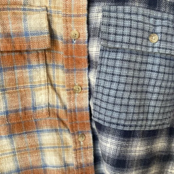 American Eagle | Patchwork Plaid Flannel Shirt - Blue, Orange, Green - Picture 5 of 8